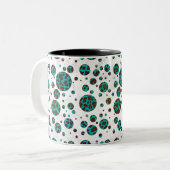 Polka Dot Koe Brown en Blauwgroen print Tweekleurige Koffiemok (Voorkant links)