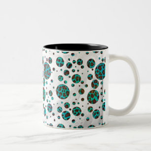 Polka Dot Koe Brown en Blauwgroen print Tweekleurige Koffiemok