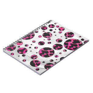 Polka Dot Koe Hot Pink en Black Print Notitieboek