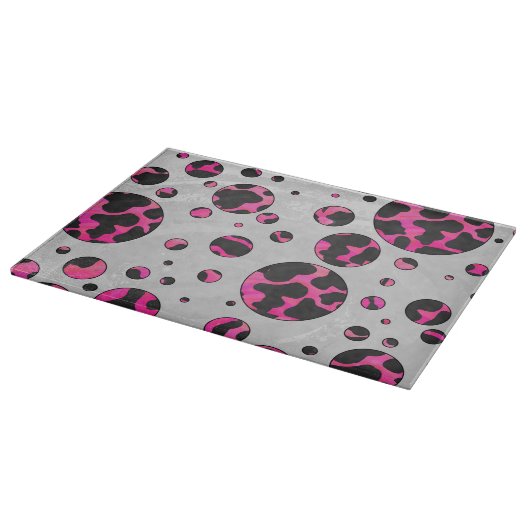 Polka Dot Koe Hot Pink en Black Print Snijplank (Hoek)