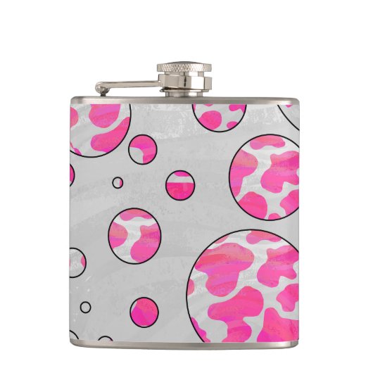 Polka Dot Koe Roze en Wit Heupfles (Voorkant)