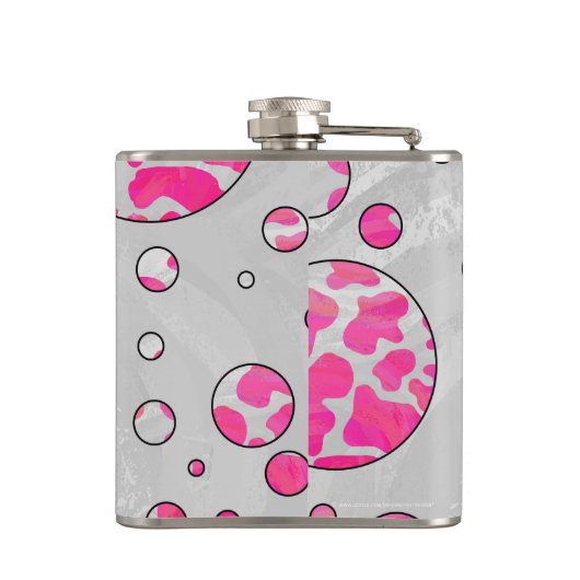 Polka Dot Koe Roze en Wit Heupfles (Achterkant)