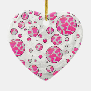 Polka Dot Koe Roze en Wit Keramisch Ornament