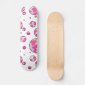 Polka Dot Koe Roze en Wit Skateboard (Voorkant)