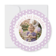 Polka Dot Lavender 1st Birthday Photo Invitation