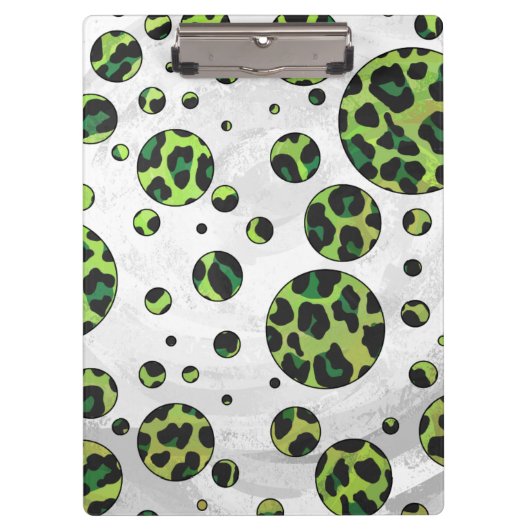 Polka Dot Leopard Black en Green Klembord (Voorkant)