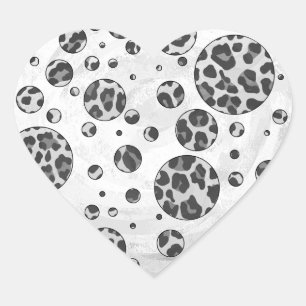 Polka Dot Leopard Black en White Design Hart Sticker