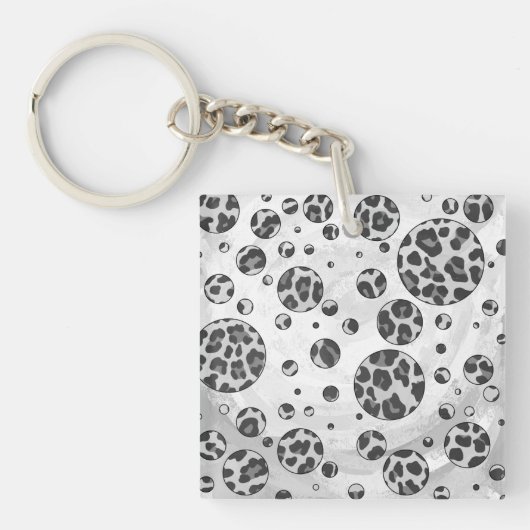 Polka Dot Leopard Black en White Design Sleutelhanger (Voorkant)