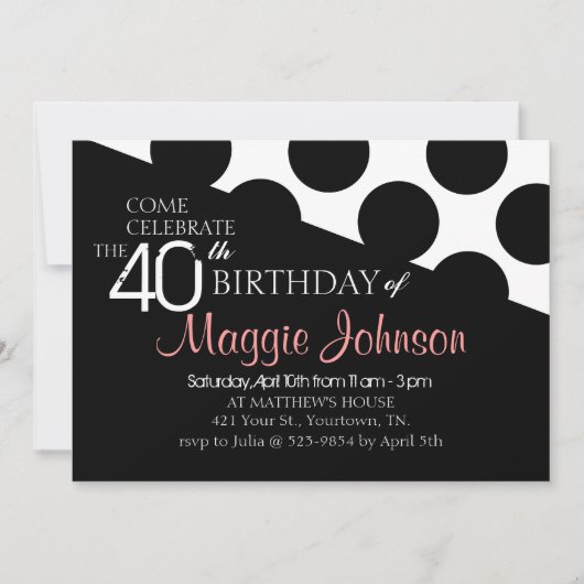 Polka Dot Modern 40th Birthday Invite Kaart (Voorkant)