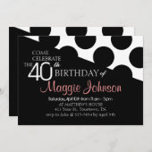 Polka Dot Modern 40th Birthday Invite Kaart (Voorkant / Achterkant)