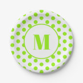 Polka Dot Monogram Initiaal Lime Groen op Wit Papieren Bordje (Voorkant)