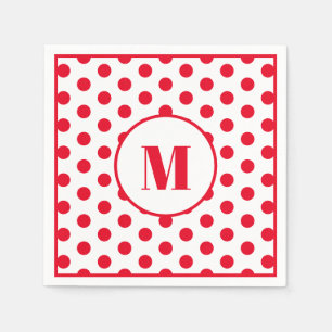 Polka Dot Monogram Initiaal Rode Stippen op Wit Servet