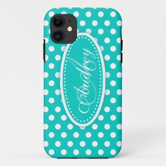 Polka dot nommé turquoise aqua coque iphone (Dos)
