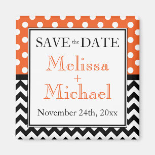 Polka Dot Oranje en Chevron Save the Date Magnet Magneet