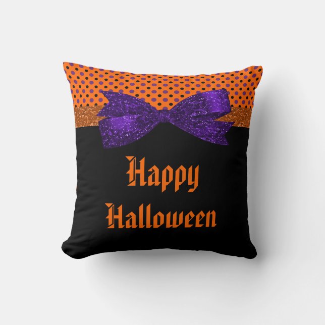 Polka Dot Oranje Paars Black Halloween Kussen (Voorkant)