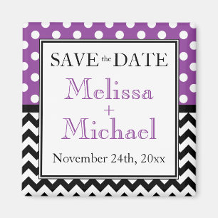 Polka Dot Paars en Chevron Save the Date Magnet Magneet