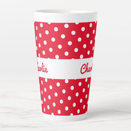Polka dot patroon retro rood wit gepersonaliseerd latte mok (Voorkant)