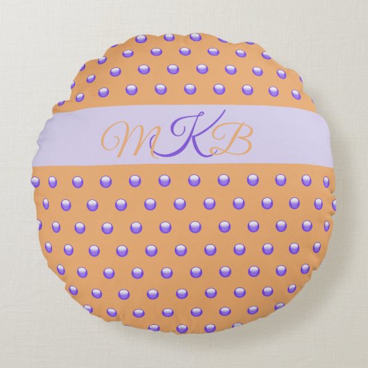 Polka Dot Pattern Blue Peach Spot Monogram Nursery Rond Kussen (Voorkant)