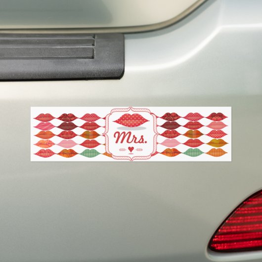 Polka Dot Pattern Lips Mrs Hipster  Bride Bumpersticker (Op auto)