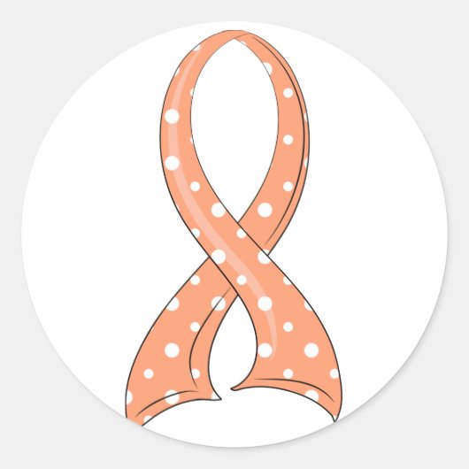 Polka dot perzikkleurig lint endometriumkanker ronde sticker (Voorkant)