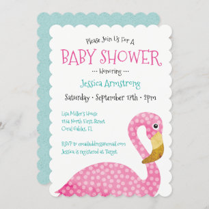 Polka Dot Pink Flamingo Baby shower Kaart