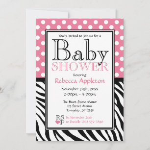 Polka Dot Pink & Zebra Print Baby shower Kaart