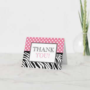 Polka Dot Pink & Zebra print bedankt kaart