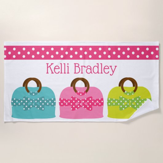 Polka Dot Purs Serviettes de plage personnalisées (Devant)