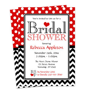 Polka Dot Red & Chevron Bridal Shower Uitnodiginge Kaart