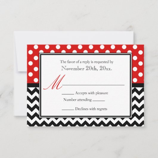 Polka Dot Red & Chevron Cartes de réponse (Devant)