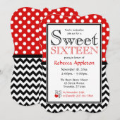 Polka Dot Red & Chevron Sweet sixteen Invitations (Devant / Derrière)
