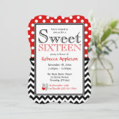 Polka Dot Red & Chevron Sweet sixteen Invitations (Debout devant)
