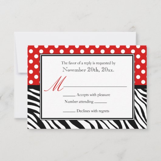 Polka Dot Red & Zebra Print Cartes de réponse (Devant)