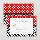 Polka Dot Red & Zebra Print Cartes de réponse (Devant / Derrière)