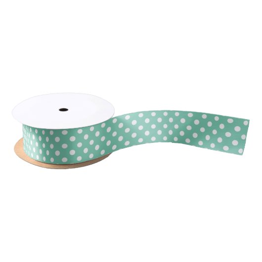 Polka Dot Ribbon White over Blauwgroen Groen Lint (Spoel)