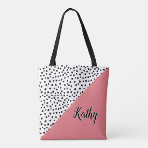 Polka Dot Rose & Noir élégant avec Sac fourre-tout