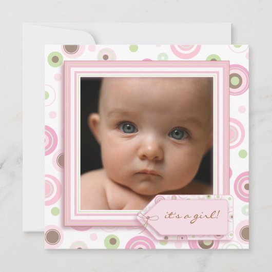 Polka Dot Rose Sweet Baby Girl Faire-part de naiss (Devant)