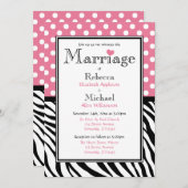 Polka Dot Rose & Zebra Imprimer Invitations De Mar (Devant / Derrière)