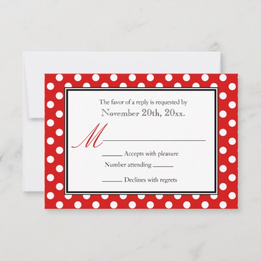 Polka Dot Rouge et Blanc RSVP Cartes de réponse (Devant)