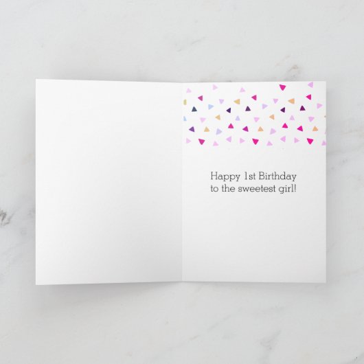 Polka Dot Roze 1e Verjaardag Meisje Kaart (Binnen)