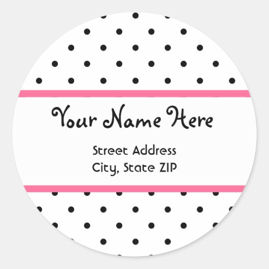 Polka Dot & Roze Adres Sticker (Voorkant)