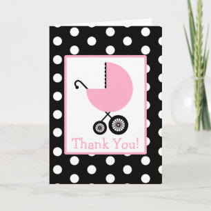 Polka Dot & Roze Carriage Baby shower Dank u wel Bedankkaart