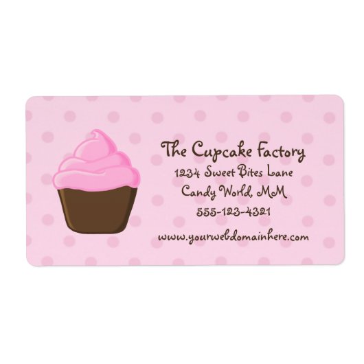 Polka Dot Roze en Bruine Cupcake Etiket (Voorkant)