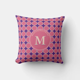 POLKA DOT Roze Paarse aangepaste monogram-scripts Kussen