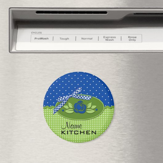 Polka Dot Rozen Magnet, Blue Magneet (Insitu (Vaatwasser))