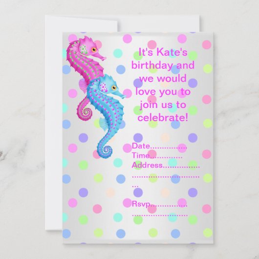 POLKA DOT SEAHORSE PARTI INVITATION argent (Devant)