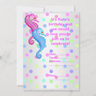 POLKA DOT SEAHORSE PARTI INVITATION argent