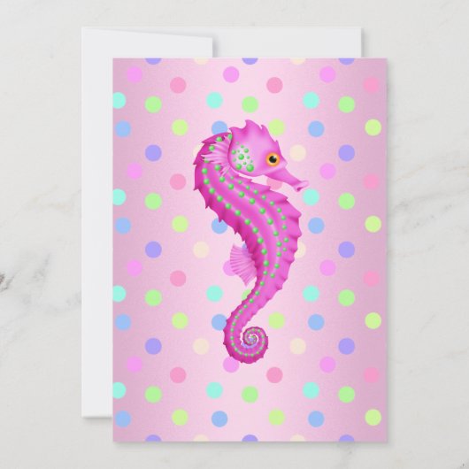 POLKA DOT SEAHORSE PARTI INVITATION rose (Dos)