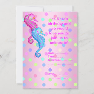 POLKA DOT SEAHORSE PARTI INVITATION rose