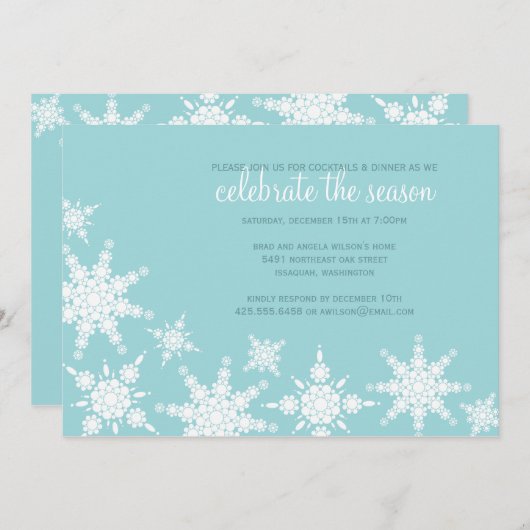 Polka Dot Snowflake Invitation Kaart (Voorkant / Achterkant)